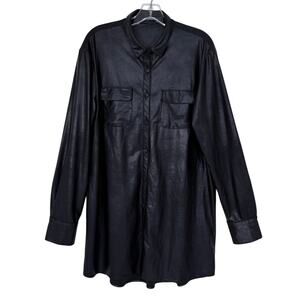 Naked Wardrobe Drip Black Faux Leather Oversized Long Sleeve Shirt Shacket Large